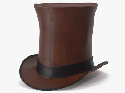 Leather Top Hat Brown with Buckle v 2 3D model