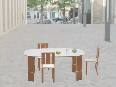 Outdoor scene in a street in Europe Low-poly 3D model