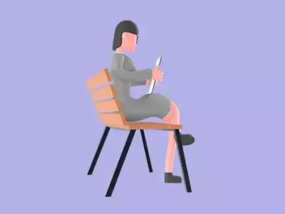 Stylized 3D Female Journalist Character - Outdoor Tablet Pose 3D model
