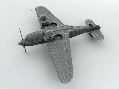 Curtiss P40-B Aircraft WWII Low-poly 3D model