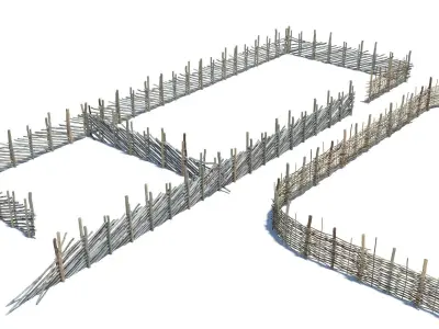 Modular medieval wooden fence pack Low-poly 3D model