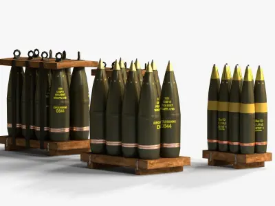Artillery Shell Crate Packed 105mm 155mm LODs Game Ready Low-poly 3D model