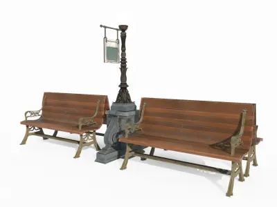 Classical bench streetlights 3D model