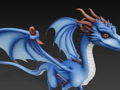 Dragon Blue Realistic 3D Model Basic - Low Poly Realistic Low-poly 3D model
