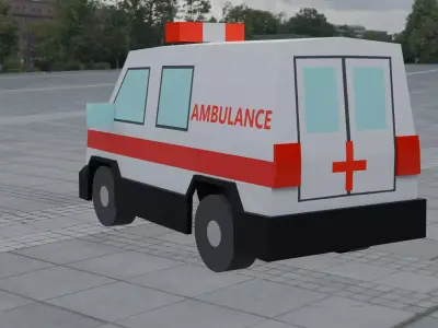 Low Poly Ambulance Vehicle 3D Model FBX GLB OBJ BLEND Low-poly 3D model