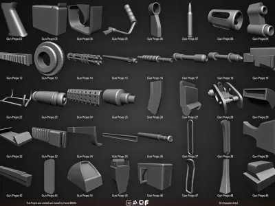 50 Gun Props IMM Brushes Volume 01 Low-poly 3D model