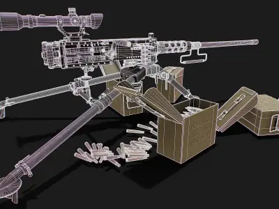 Army machine gun with optical sight Low-poly 3D model