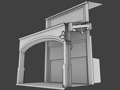 Untextured clay model of harbor pier and fishing boats - Update 3D model