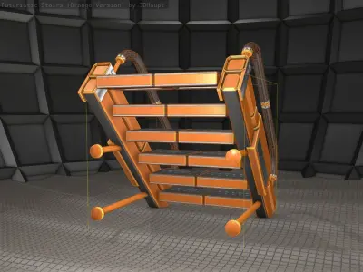 Sci-Fi Stairs - 5 - Orange Version  Low-poly 3D model