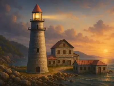 Coastal Lighthouse - Village Set Low-poly 3D model