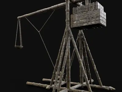 TREBUCHET WAR MACHINE MEDIEVAL CONSTRUCTION SIEGE ENGINE BATTLE Low-poly 3D model