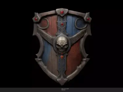 Stylized Skull Warlord Shield Game Ready - AI Low-poly 3D model