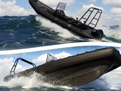 Black Military Rigid Inflatable Boat RIB 3D model