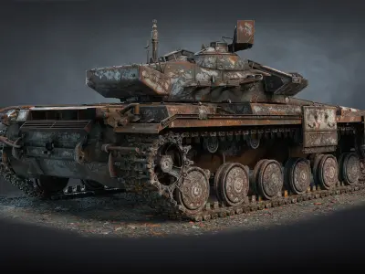 Tank T-64BM Bulat Destroyed Low-poly 3D model