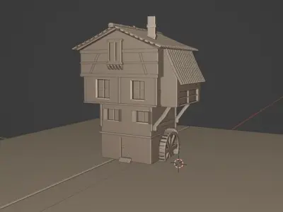 Midevil Watermill Building  Low-poly 3D model