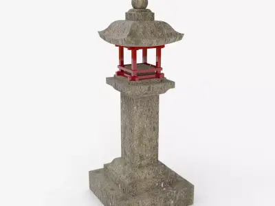 Japanese Stone Lantern Wood Support - Japan Collection 3D model
