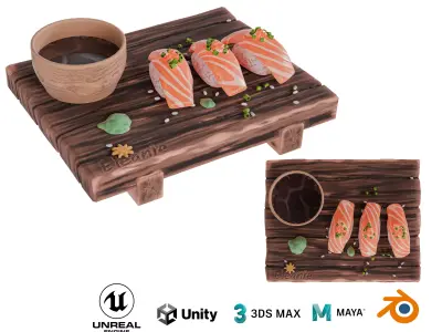 Stylized sushi Low-poly 3D model