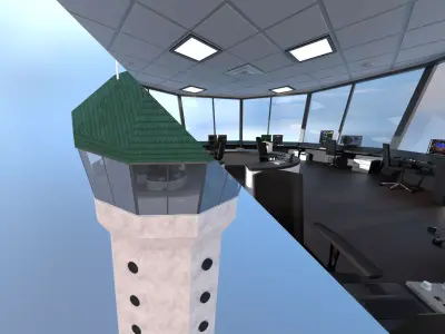 Airport Control Tower Exterior and Interior 3D model