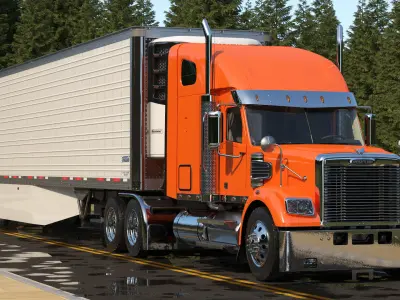Freightliner Truck with Reefer Trailer Rigged 3D model