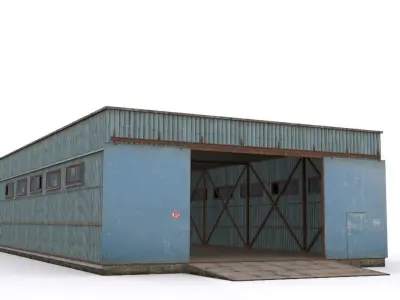 Hangar metal building Low-poly 3D model