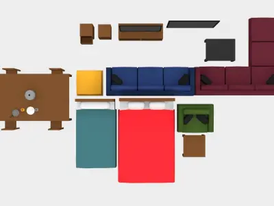 3d low poly furniture living room with couches and chairs Free low-poly 3D model