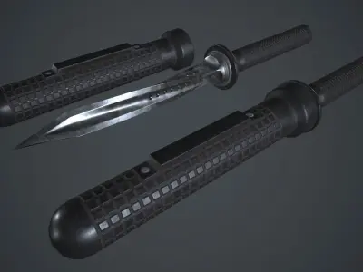 Stainless Steel Jagdkommando Knife PBR Game Ready Low-poly 3D model