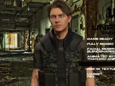 Zombie Hunter full rigged - game ready - animated Low-poly 3D model