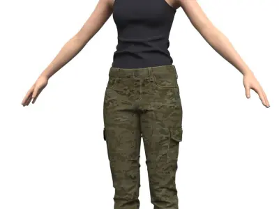 Female Military Style Cargo Pants - Marvelous Designer 3D model