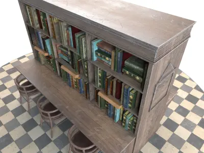 Bookshelf and chairs Low-poly 3D model