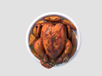 Grilled  Roasted Whole Chicken Low-poly 3D model