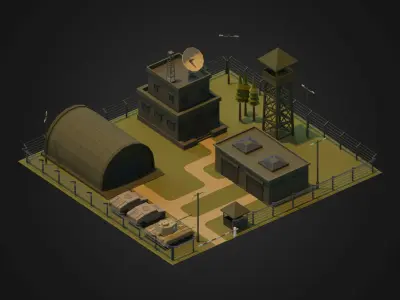 Military Base 3D Model Low-poly 3D model