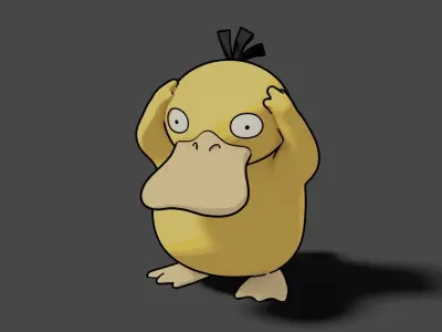 Psyduck blender 2D rrendering Low-poly 3D model