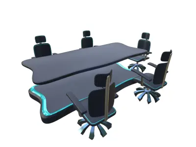Futuristic Conference Table and Office Chair Set 2K PBR Model 3D model