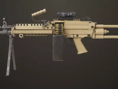 Machine Gun Sandal and Black Ammo Box All PBR Textures Low-poly 3D model