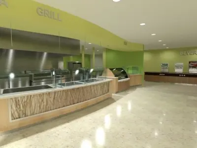 Cafeteria Complete With Equipment and Beverages 3D model