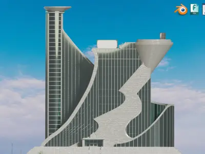 Stylized Dynamic Twin Tower Futuristic Building 3D model