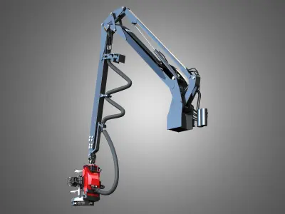 Forwarder Crane Coordinate System with Harvester Head 3D model