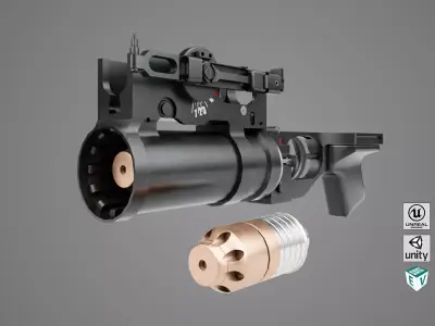 Grenade Launcher 03 Black Generic All PBR Unity UE Textures Low-poly 3D model