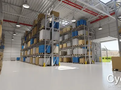 Modern furnished warehouse with office for Blender Low-poly 3D model