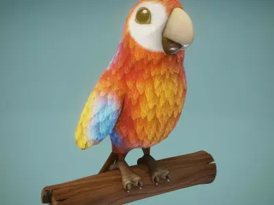 Cartoon Ara Parrot Red-Yellow-Blue Rigged 3D Model Low-poly 3D model