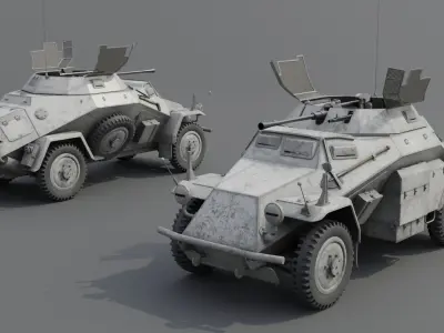 SdKfz 222 Armored car Low-poly 3D model