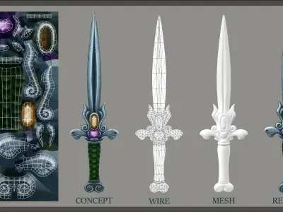 Dagger stylized hand-painted Low-poly 3D model