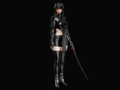 Samurai Girl Low-poly 3D model