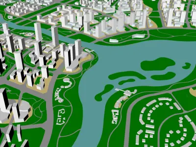 Urban highrise building building ancillary building commercial 3D model