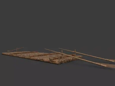 European historic river raft Low-poly 3D model