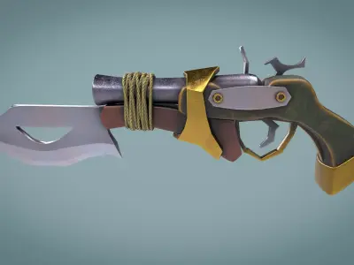 Pistol With Blade Low-poly 3D model