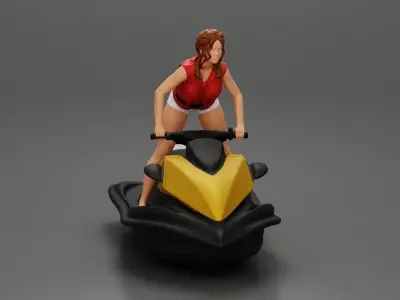 Beautiful girl riding standing up on a speeding jetski 3D print model