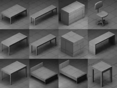 Furniture Collection For Blocking Free low-poly 3D model