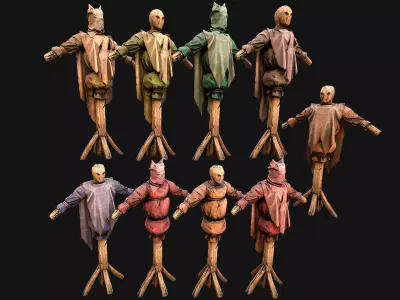 Medieval Wooden Fighting Dummy Mannequin Training Camp Low-poly 3D model