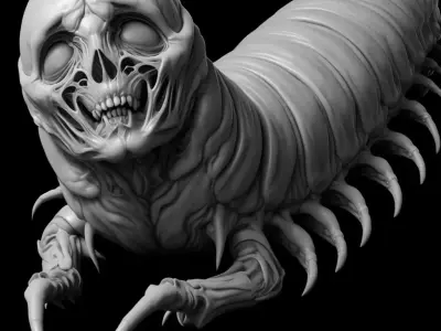 Grotesque Skull-Millipede Hybrid Monster with Claws 3D Render Low-poly 3D model
